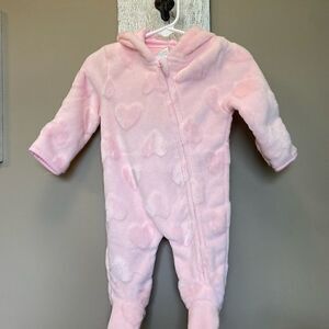 Little Beginnings 0-3 Baby Girl Plush Pink Footie with Hood